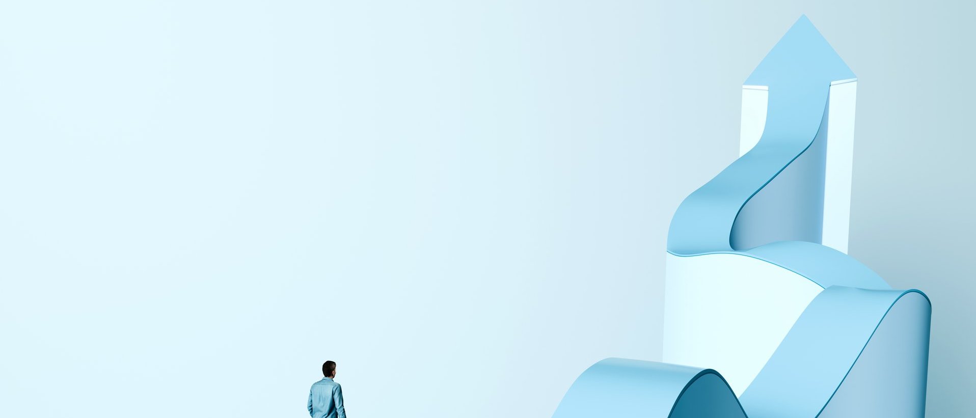 Illustration einer Person vor einem ansteigenden, verschlungenen Weg als Symbol für Entwicklung und neue Perspektiven